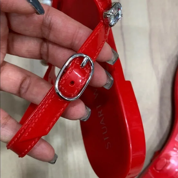 Stuart Weitzman Vibrant Red Jewel Sandals - Picture 4 of 5